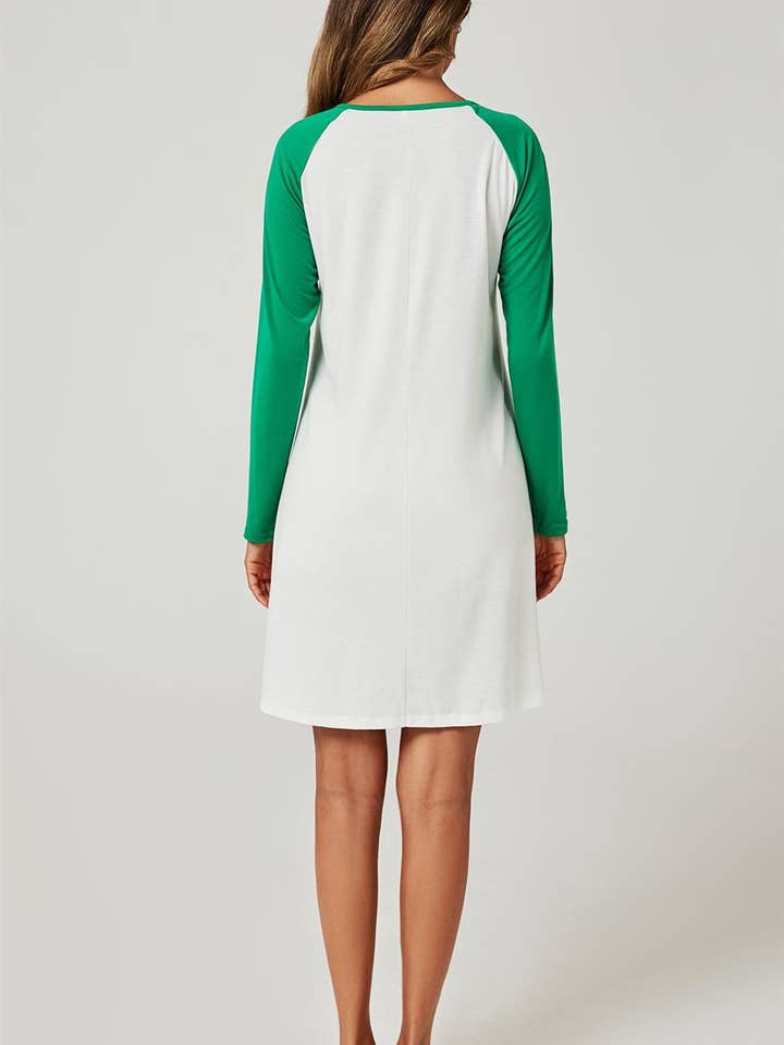 FS Collection – wholesale Nattlinne - Dam – Jul nattlinne Holiday Nattlinne Sleepwear Mini Klänning I Vit & Grön5