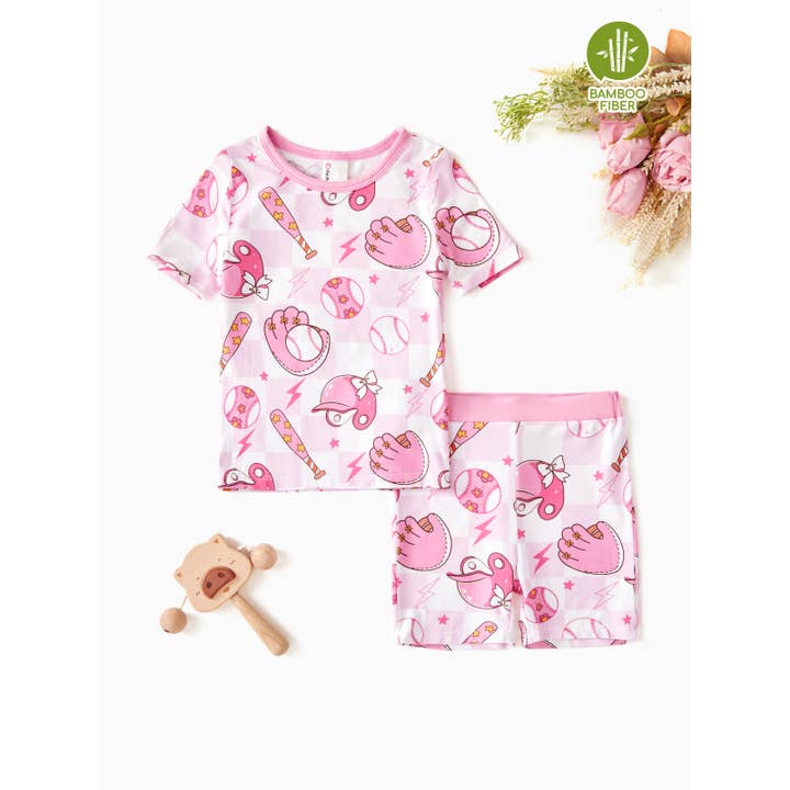 Girl Casual Solid Color Bamboo Pajamas - Short Sleeve for wholesale by PatPat