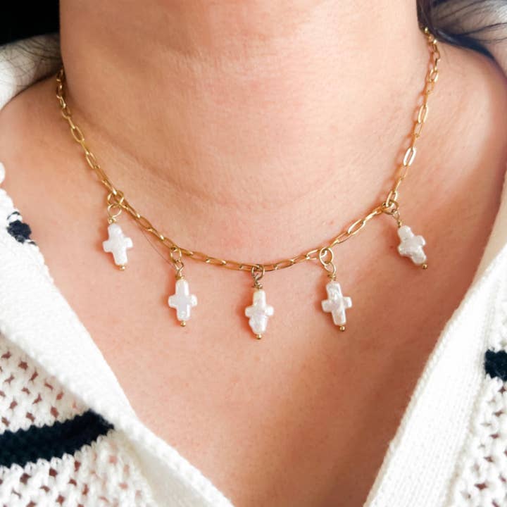 Pearl Crosses necklace for wholesale by Anjewelz.co