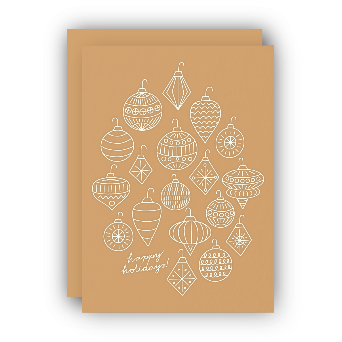 Half Pint Studio - Wholesale Season's Greetings Card - Holiday Ornaments White Foil Greeting Card1