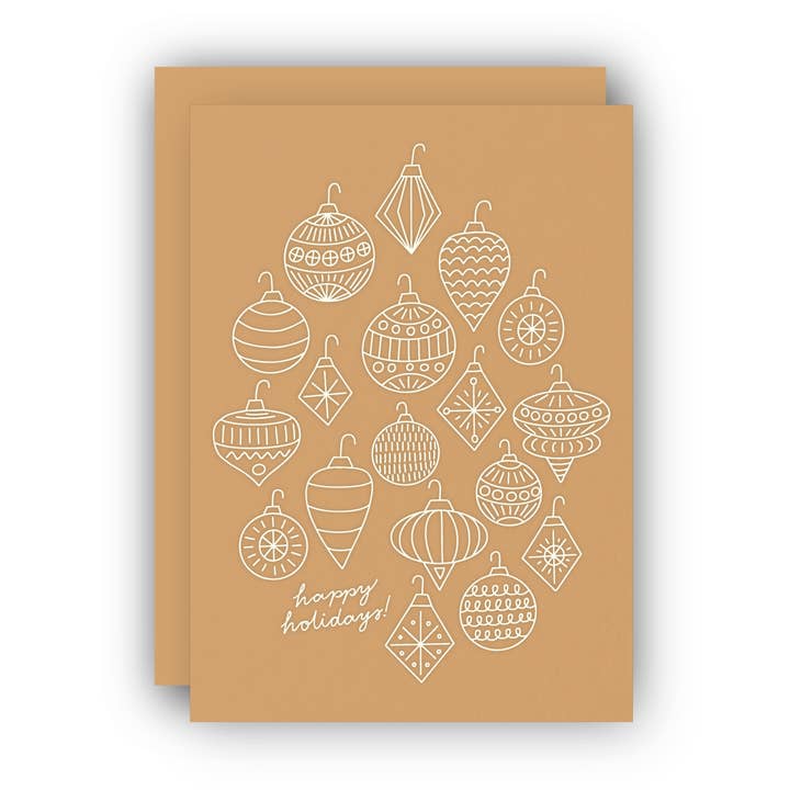 Half Pint Studio - Wholesale Season's Greetings Card - Holiday Ornaments White Foil Greeting Card1