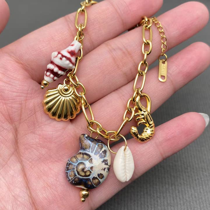 Conch & Shell & Lobster Charm 18K Golden SS Bracelets - FGS for wholesale by Mio Queena
