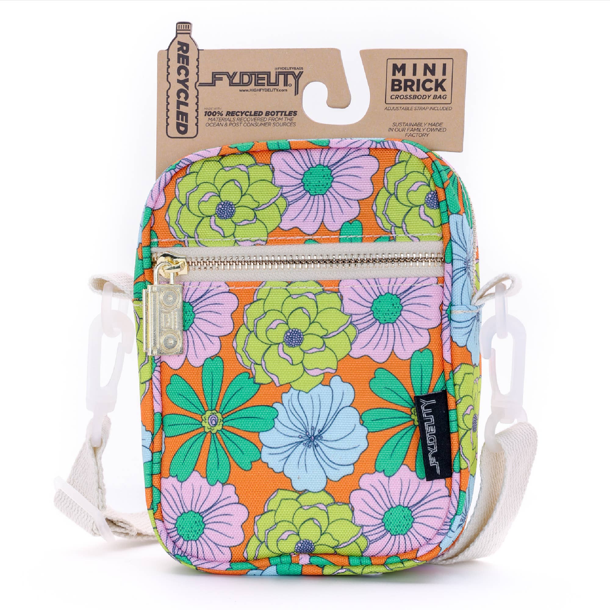 Fydelity - Wholesale Crossbody Bag - Women's - 88618: Mini Brick Bag | Recycled RPET | Floral Orange0