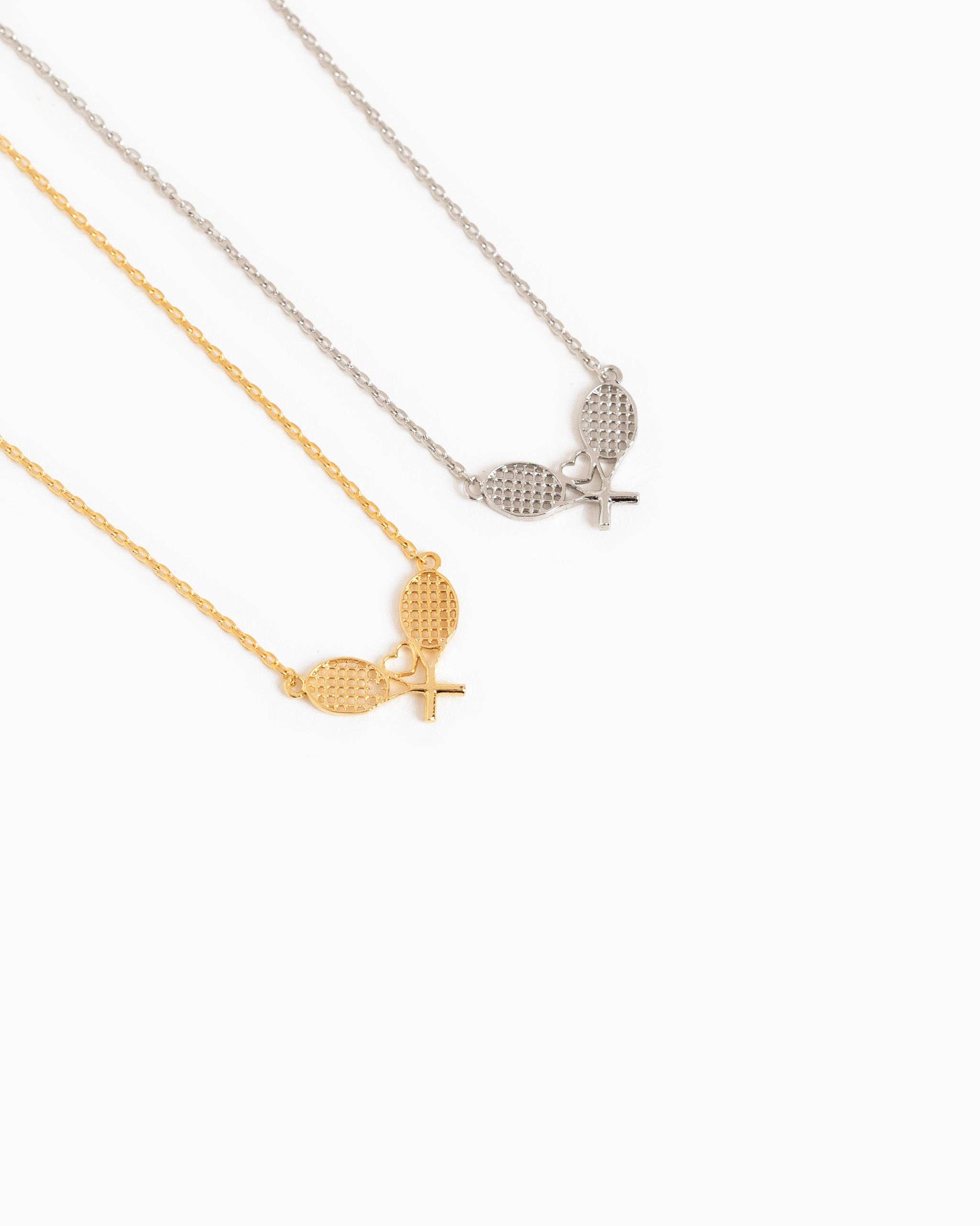 Sessori - Wholesale Pendant/Charm Necklace - Double Tennis Racket with Heart Cutout Pendant Necklace1