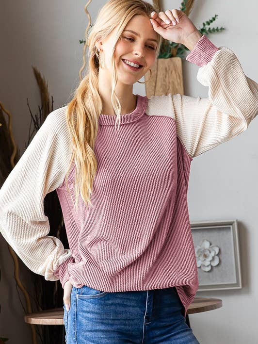 HEIMISH – wholesale Tunika - Dam – ET7689-10 PUFFÄRM MASSIV URBAN RIBBAD FÄRGBLOCKTOPP8