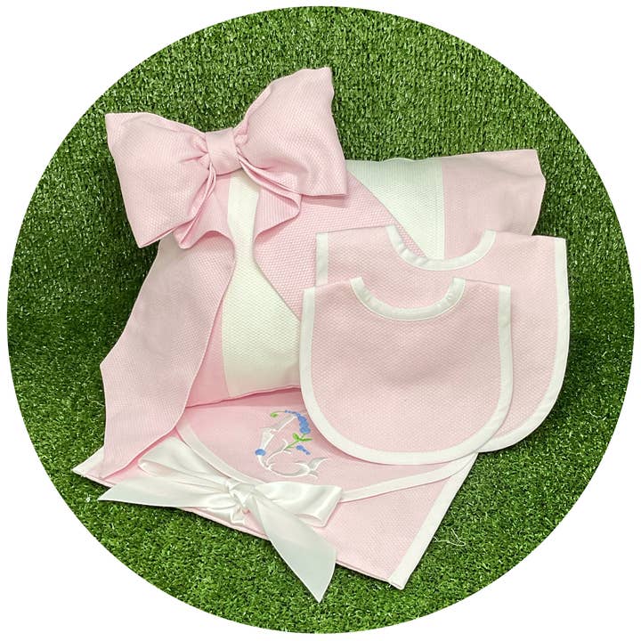 THE ROYALTY COLLECTION - Wholesale Bib - Baby - Pink Cotton Pique Collection - With Plain Trim