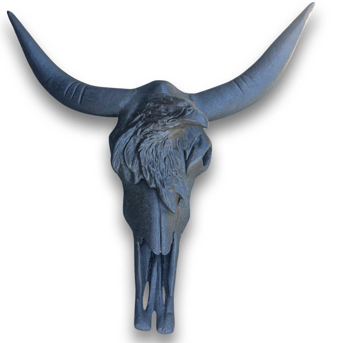 Sanyork Fair Trade – Engroshandel 3D-vægkunst – Bronze Malet stål Skull Livsstørrelse med Eagle Accent 22"0