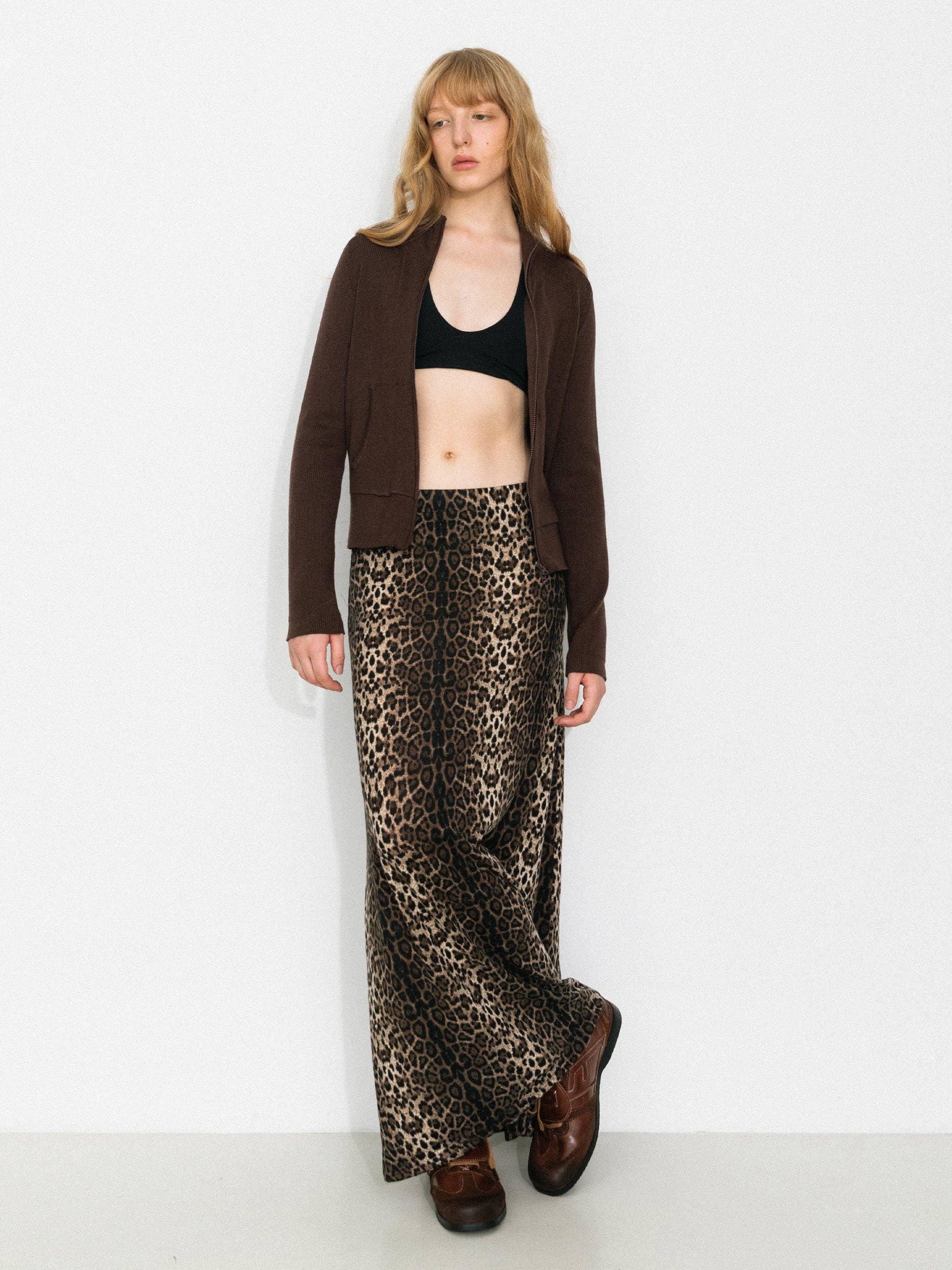 Brown Vintage Leopard Print Draped Maxi Skirt for wholesale on Faire1