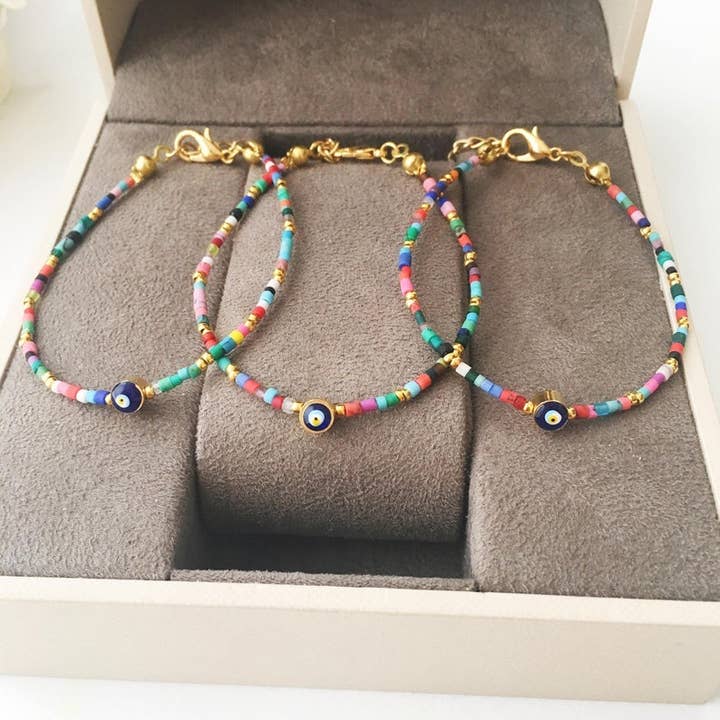 Evileyefavor - Wholesale Beaded Bracelet - Rainbow Evil Eye Bracelet, Seed Beads Bracelet, Greek Evil Eye Jewelry