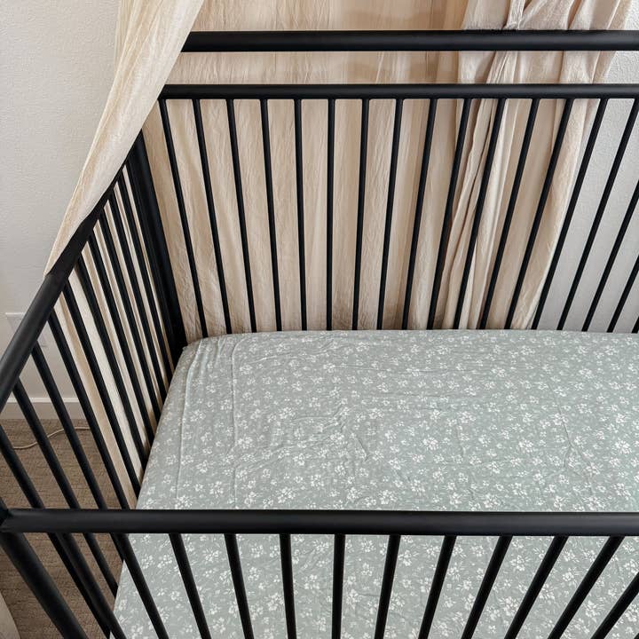 Ellie and Layne - Wholesale Cot/Crib Sheets - Daphne Icy Blue Floral Muslin Crib Sheet3