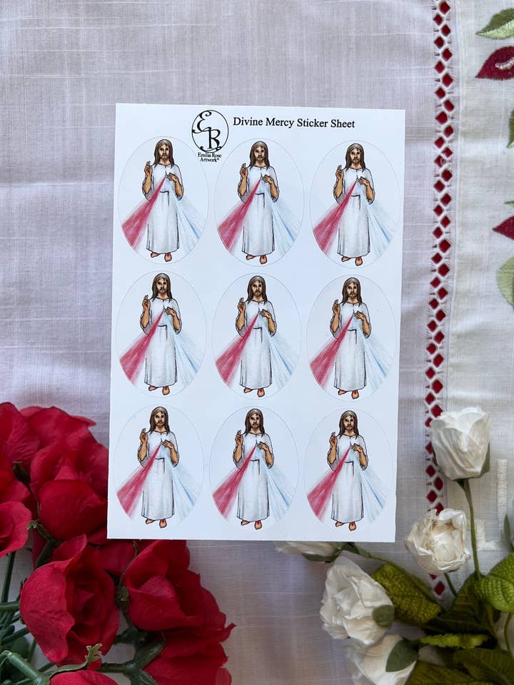 Divine Mercy Sticker Sheet for wholesale by Emilia Rose Artwork LLC