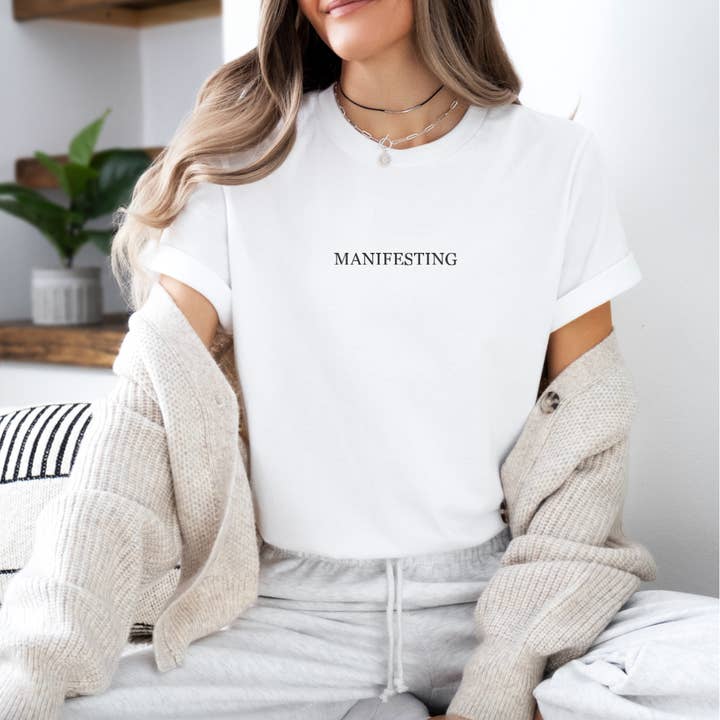 Manifesting Shirt, Gratitude White Top for wholesale by Hunter Kouture