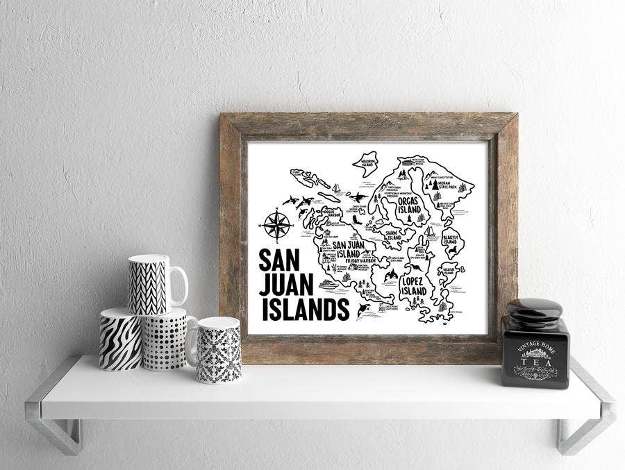 Whereabouts Shop - Venta al por mayor Mapas - Islas San Juan Blanco Imprimir Mapa2