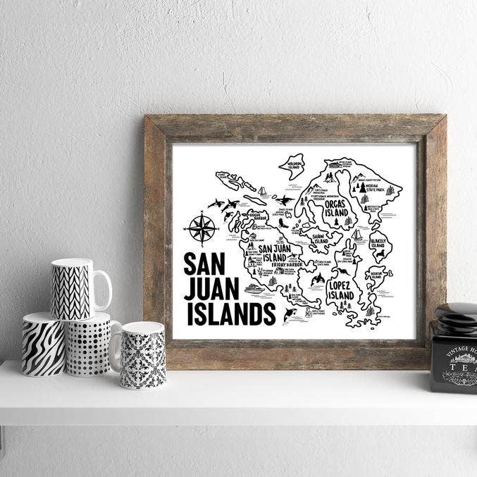 Whereabouts Shop - Wholesale Map - San Juan Islands White Map Print2