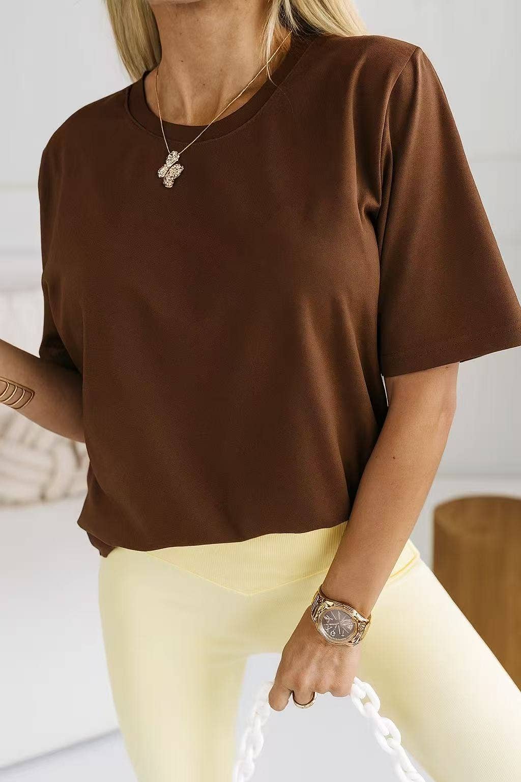 ESTEE BROWN - Wholesale T-Shirt - Women's - Large basic plain T-shirt - 2206U1