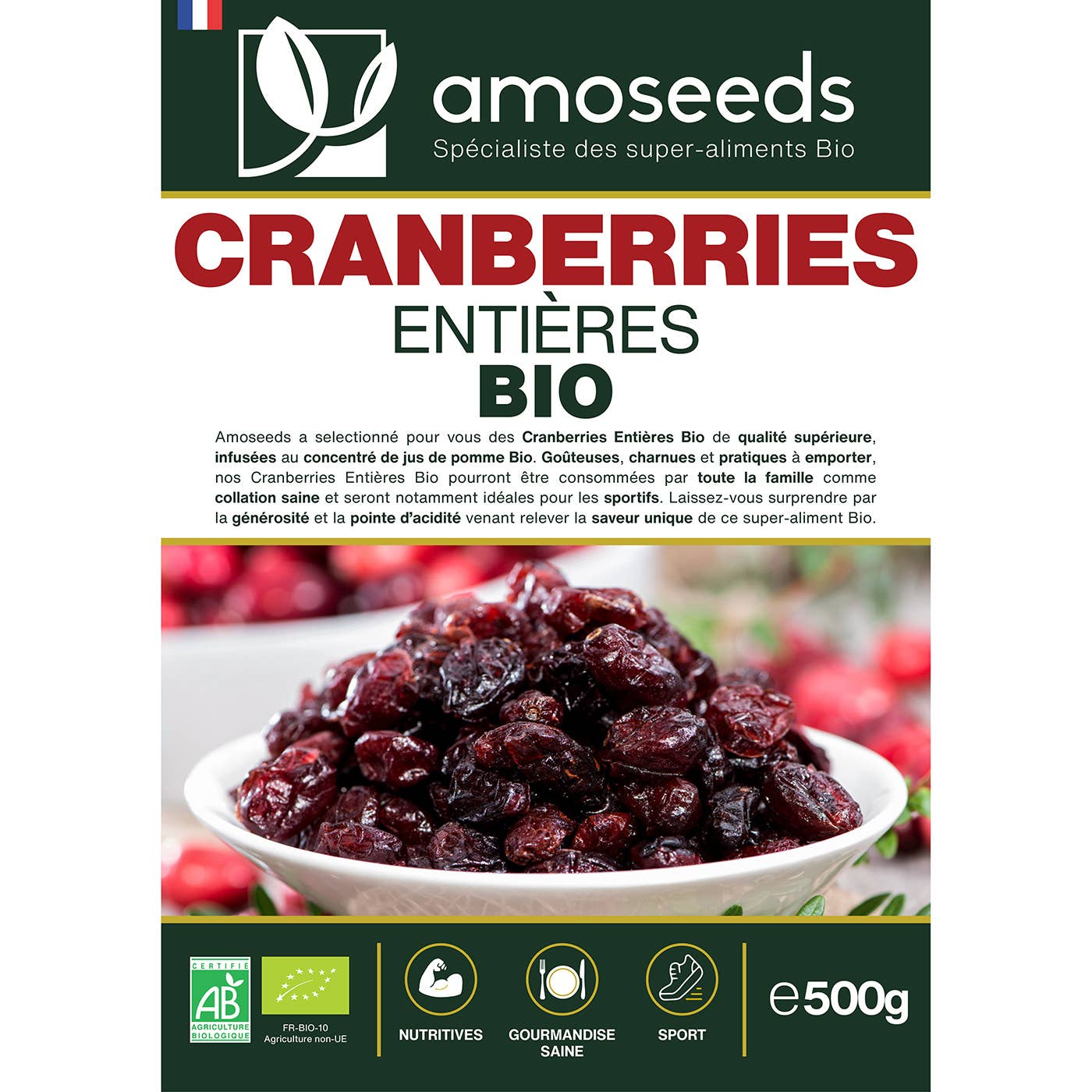 Amoseeds - Wholesale Dried/Dehydrated Fruit - Organic Whole Cranberries 500G3
