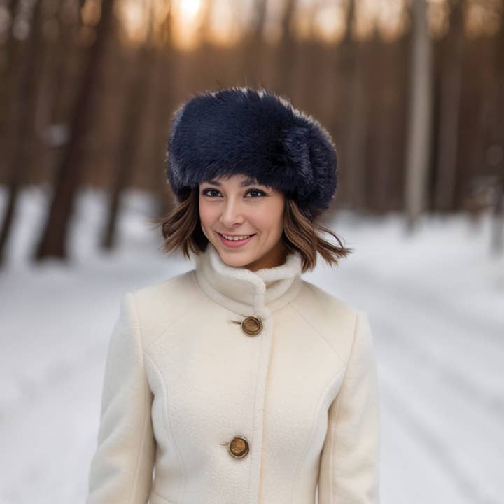 Black Ginger - Wholesale Fashion Headband - Women's - Faux Fur Head Band & Snood - Navy Blue