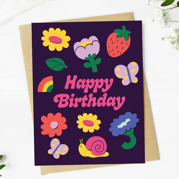 Big Moods - Wholesale Birthday Card - Happy Birthday Flowers & Cute Icons Spring Dark Card3