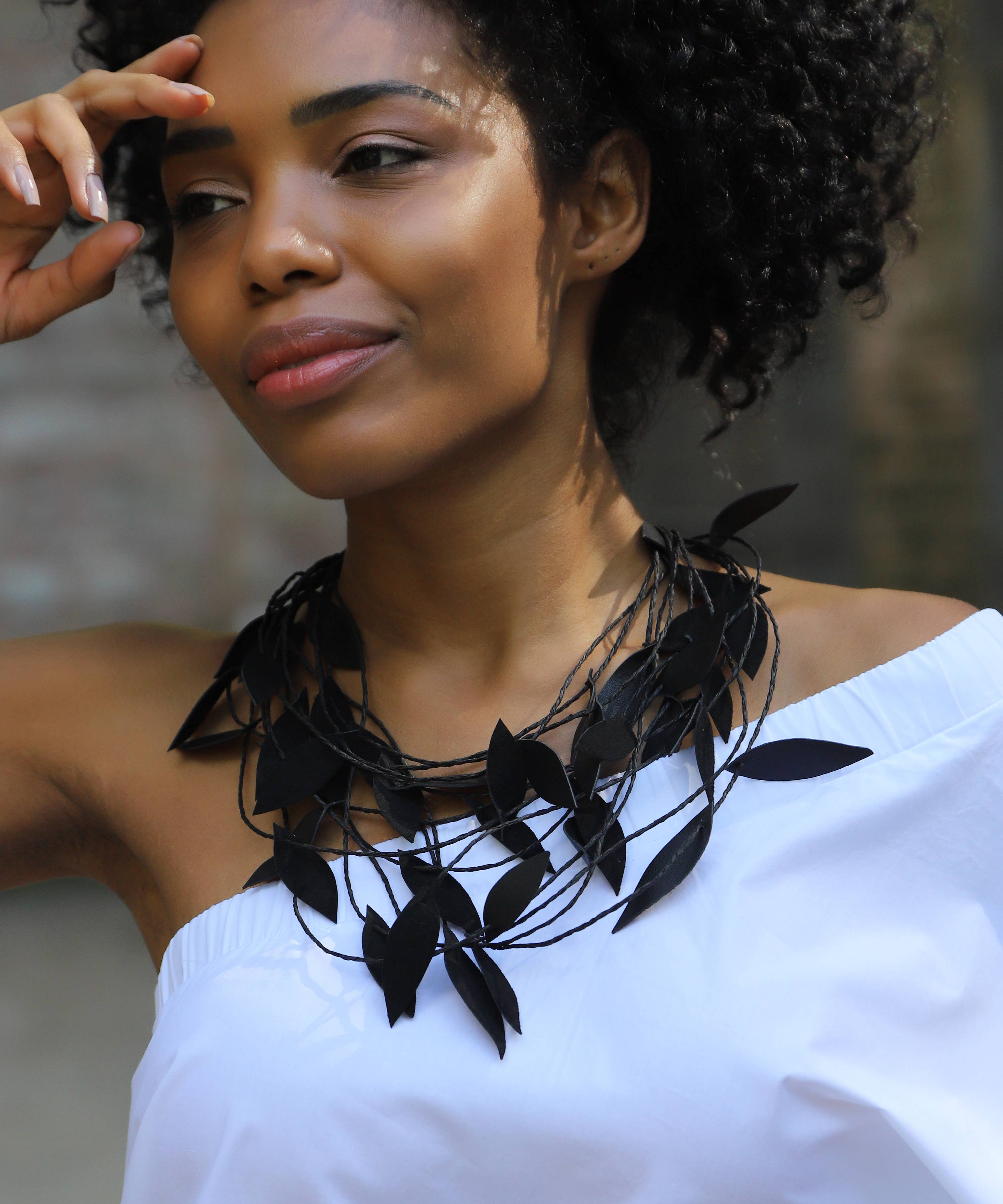 AVENS - Wholesale Jewelry Set - Handmade special design leather leaf jewelry set1