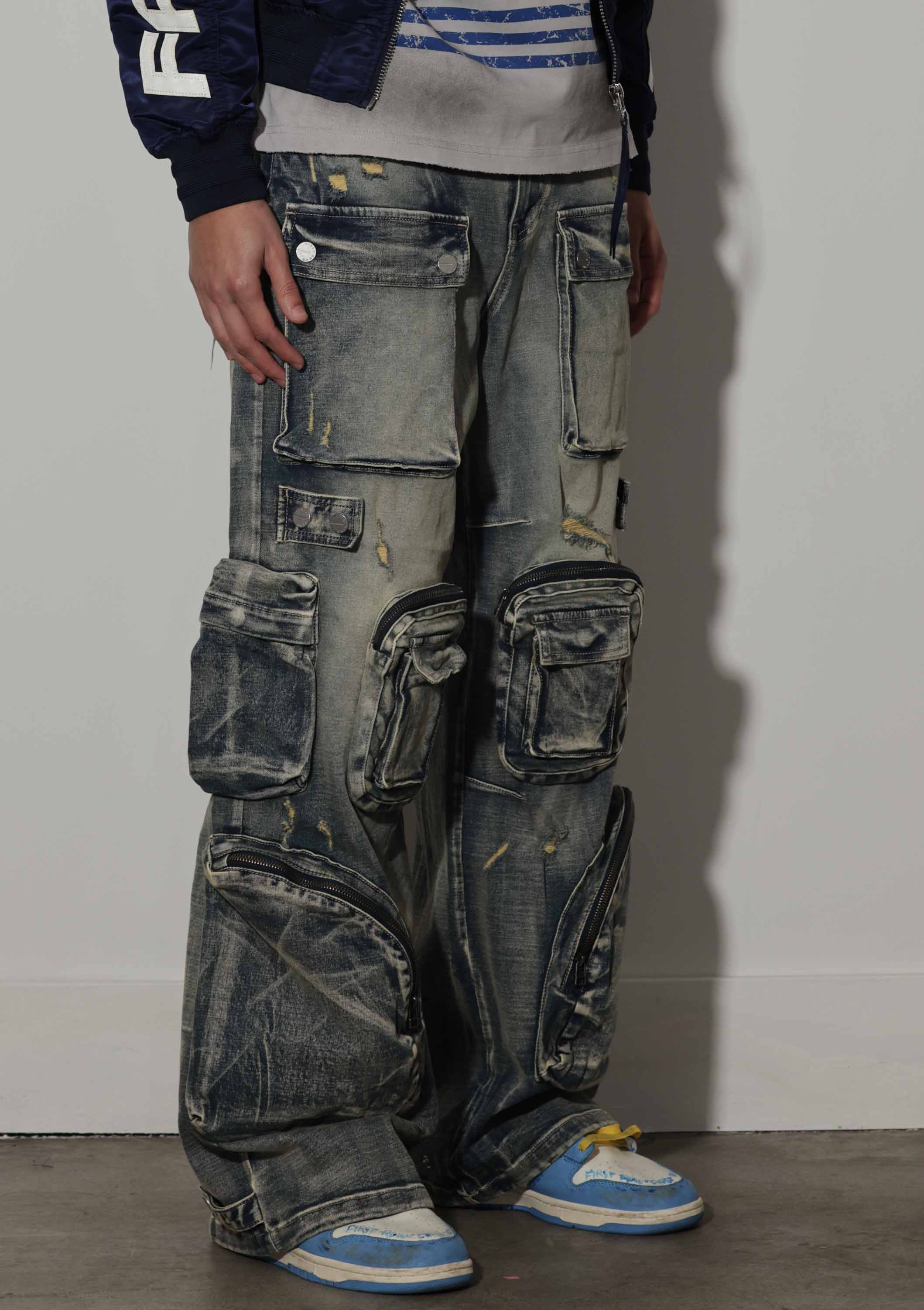 First Row - Vente Jean – homme - Pantalon cargo large en denim utilitaire Y2K7