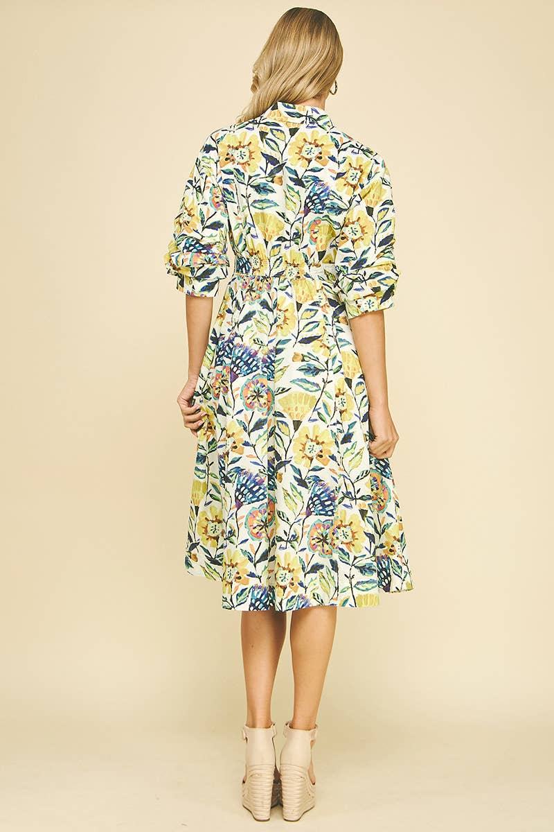 CREME MULTI VESTIDO MIDI COM BOTÕES FLORAIS - 6269DA para venda a revendedores na Faire5