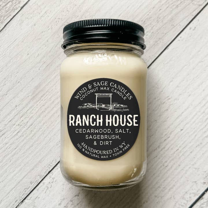 Wind & Sage - Wholesale Jar/Filled Candle - Ranch House Mason Jar Candle, 100% Natural Wax0