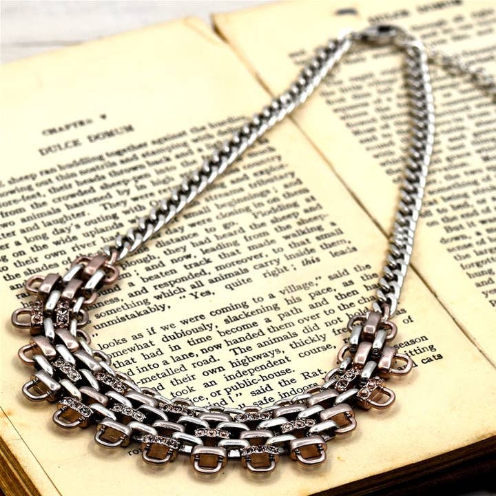 Two tone statement chain necklace with crystal detail for wholesale by Tempest Designs