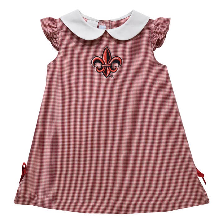 Vive La Fete - Wholesale Dress - Kids - Louisiana At Lafayette Embroidered Red Gingham A Line Dress