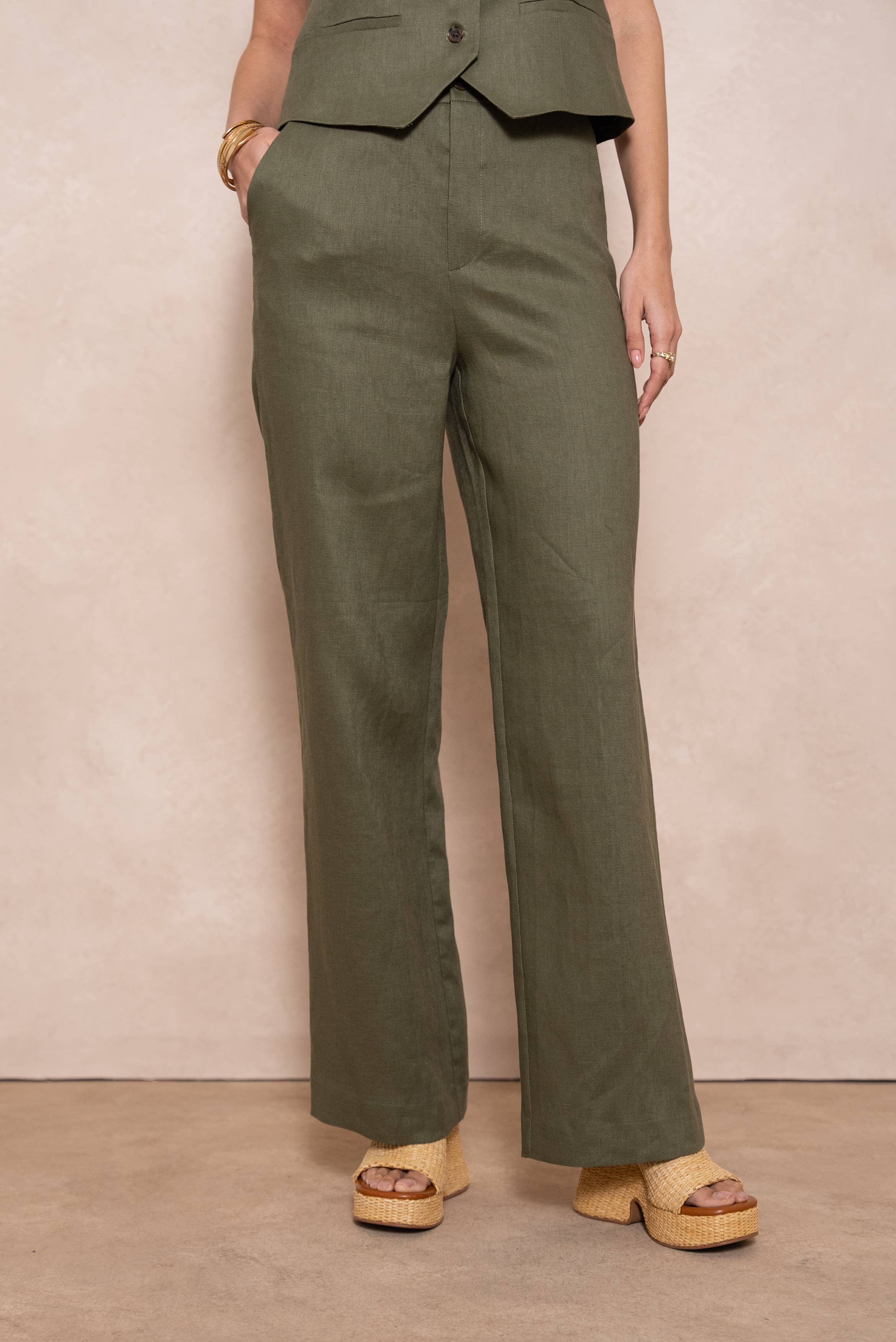 Attentif Paris - Wholesale Pants - Women's - [Linen] Plain straight trousers in premium quality linen30