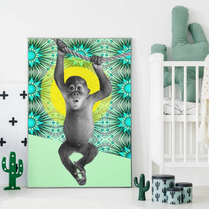 Blue Coffee Arts - Venta al por mayor Ilustración - Niños y bebés - Estampado africano de monos para habitación infantil