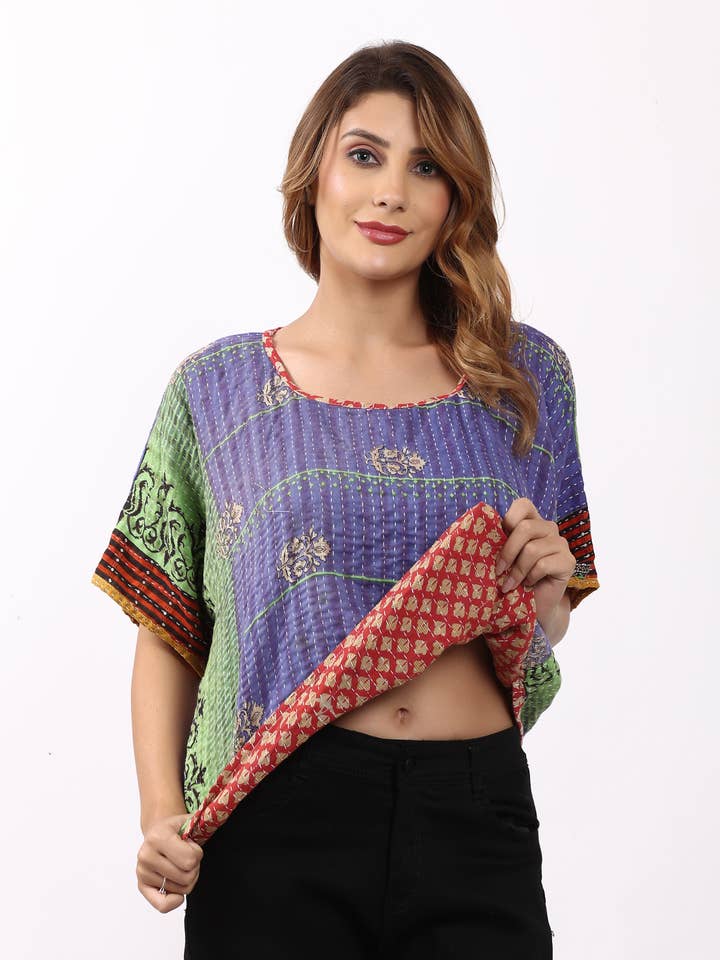 Wevez - Wholesale Blouse - Women's - Women Oversized Printed kantha Cotton Top Wholesale Mix Lot1