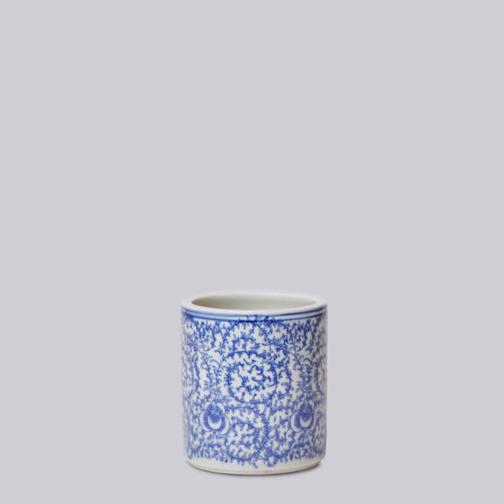 Cobalt Guild - Vente Pot pour plante d'intérieur - Petit cache-pot de pivoine de campagne en porcelaine bleue et blanche0