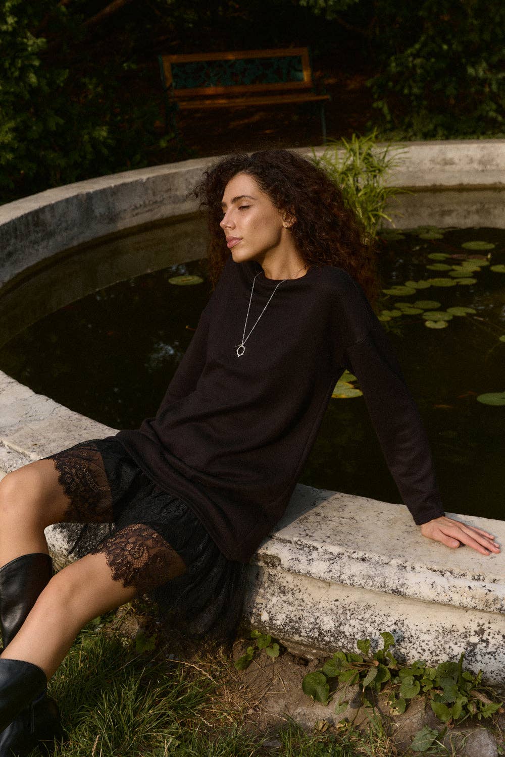 Azuri Fashion Group - Wholesale Dress - Women's - Black Angora Dress with Lace Skirt2