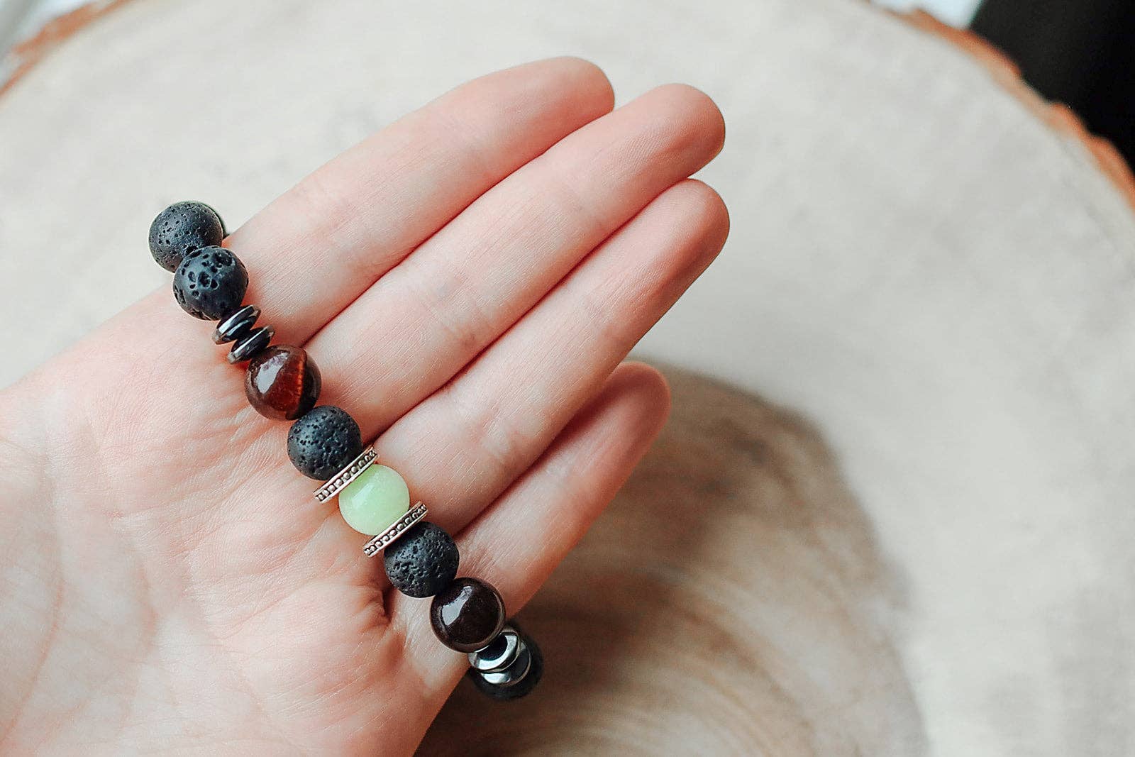 CRETE TRADING INC - Wholesale Beaded Bracelet - Black Lava Stone Crystal Bead Bracelet 10mm2