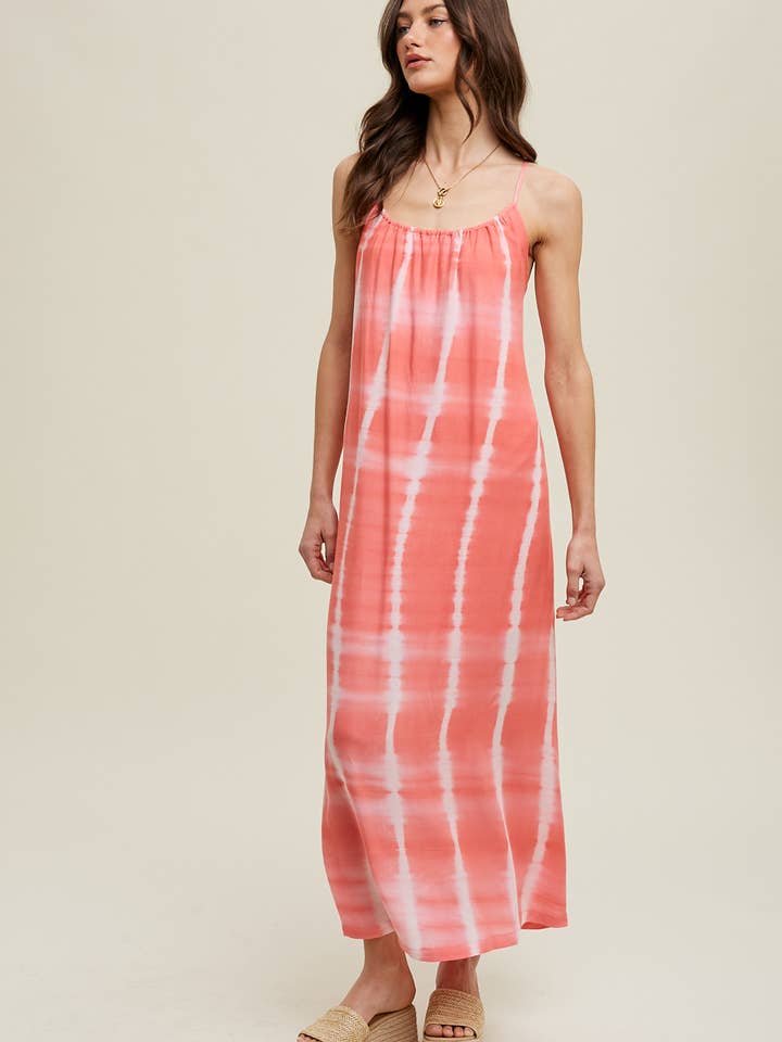Wishlist Apparel - Wholesale Dress - Women's - TIE DYE MAXI DRESS WITH SELF BACK TIE / WL23-83528