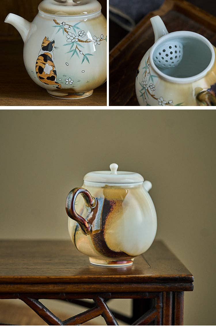 Gohobi （We cover U.S. import duties） - Wholesale Tea Pot - Gohobi Hand-Painted Orange Cat Teapot7