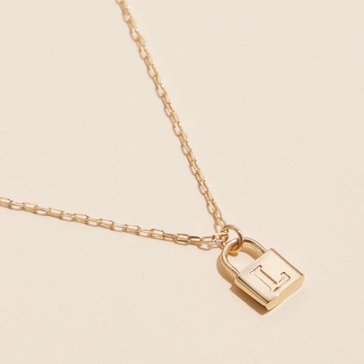 Lilla Haven - Wholesale Pendant/charm necklace - 16 Assorted Golden Initial Lock Pendant Necklace14