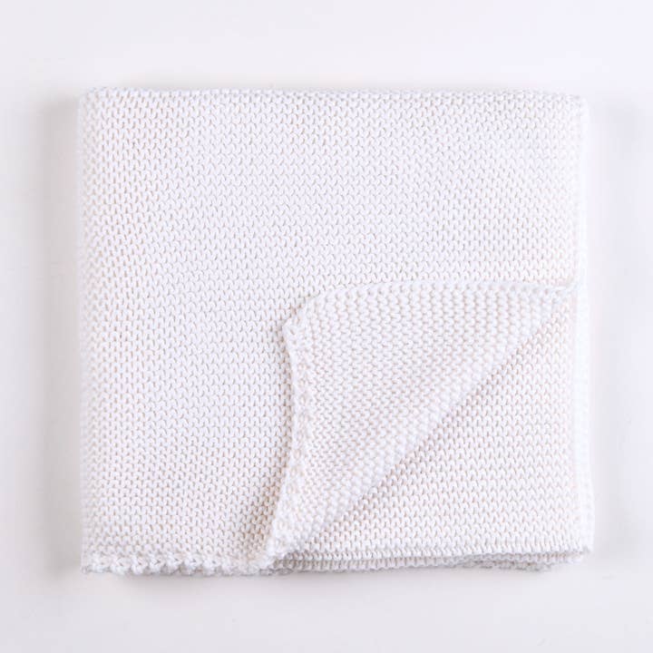 PETIT SWEENY | White Knitted Wool Blend Blanket (90cm) | Made in France for wholesale by Bebe Sweeny