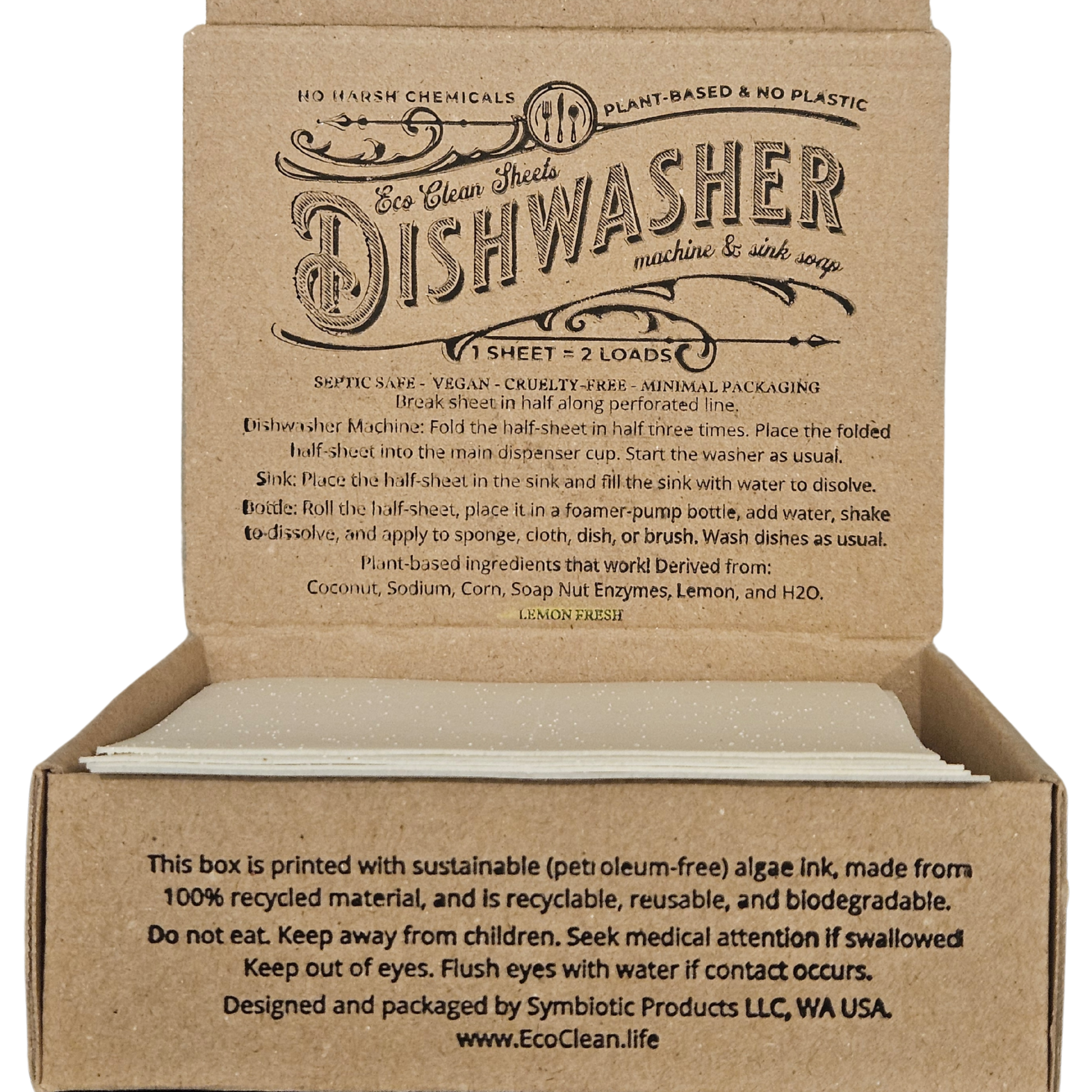 Symbiotic Products LLC - Wholesale Dishwasher Soap - Dishwasher Sheets | Retail or Bulk Display | 100 Loads1