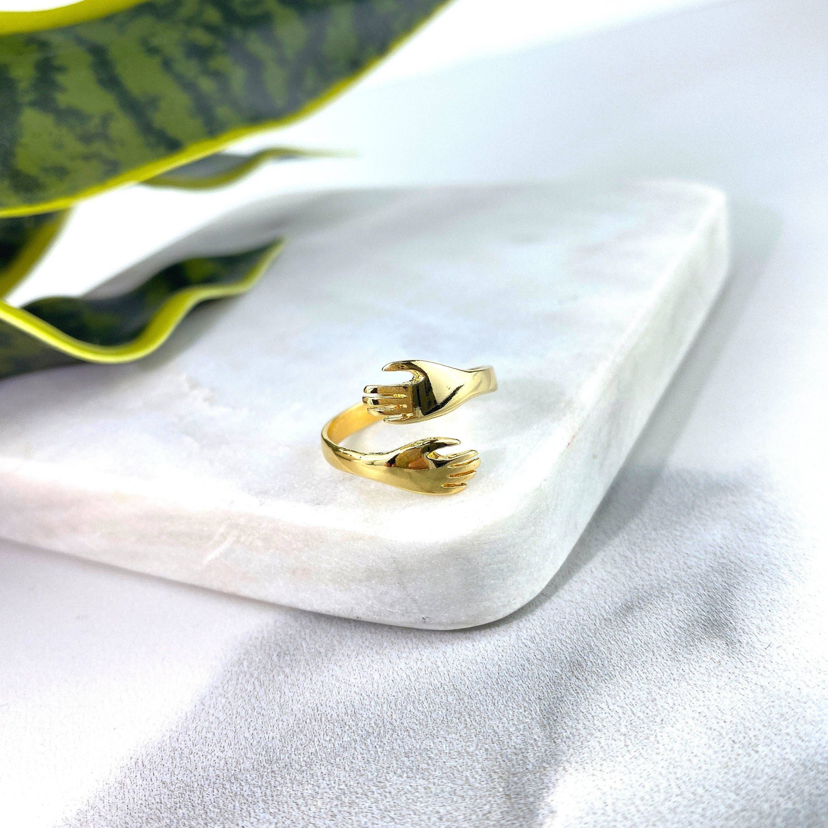 DIJU Jewelry - Wholesale Band/Stacked Ring - Adjustable 18k Gold Filled Hands & Hug, Hugging Ring Wholesale Jewelry Supplies