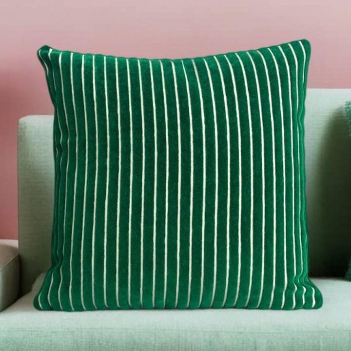 Striped Velvet Pillow - Green Pillow for Christmas 2025 for wholesale by Miliva Home Store