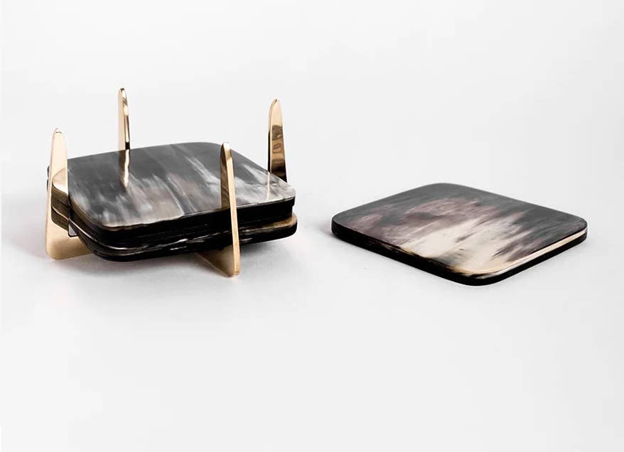 The African Home Goods - Wholesale Coasters - PURE BRASS & ANKOLE HORN COASTER SET OF 43