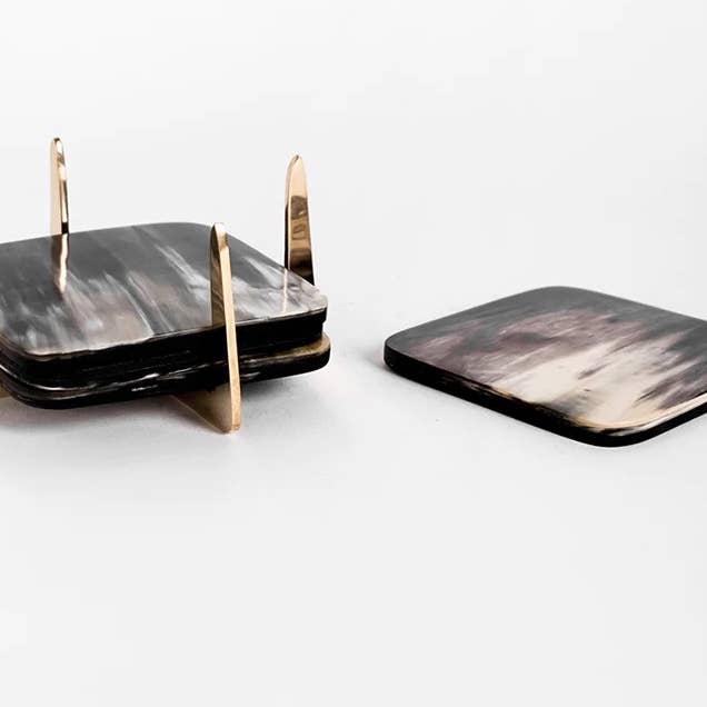 The African Home Goods - Wholesale Coasters - PURE BRASS & ANKOLE HORN COASTER SET OF 43