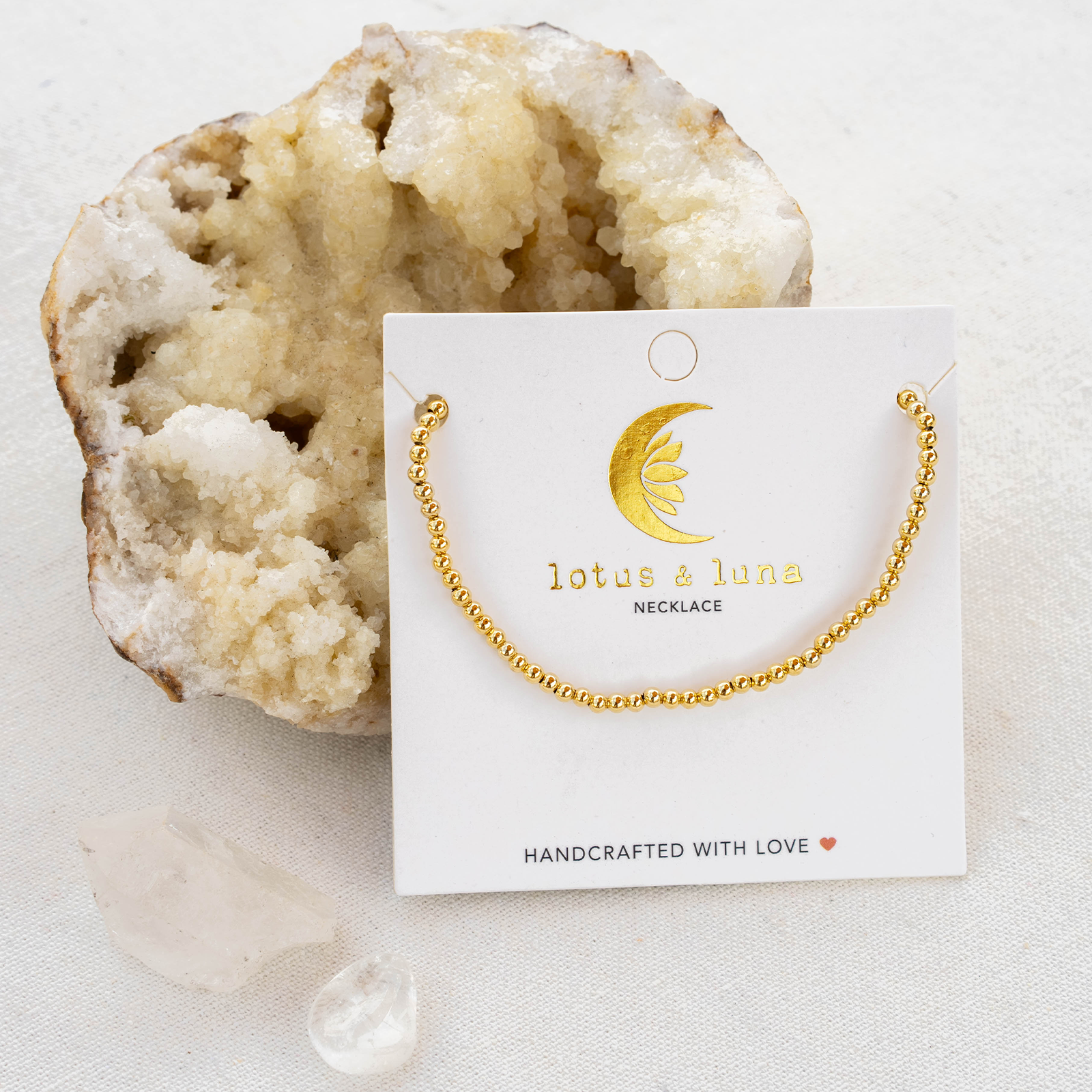 Lotus and Luna - Wholesale Beaded/Pearl Necklace - 3mm Gold Bead Necklace3