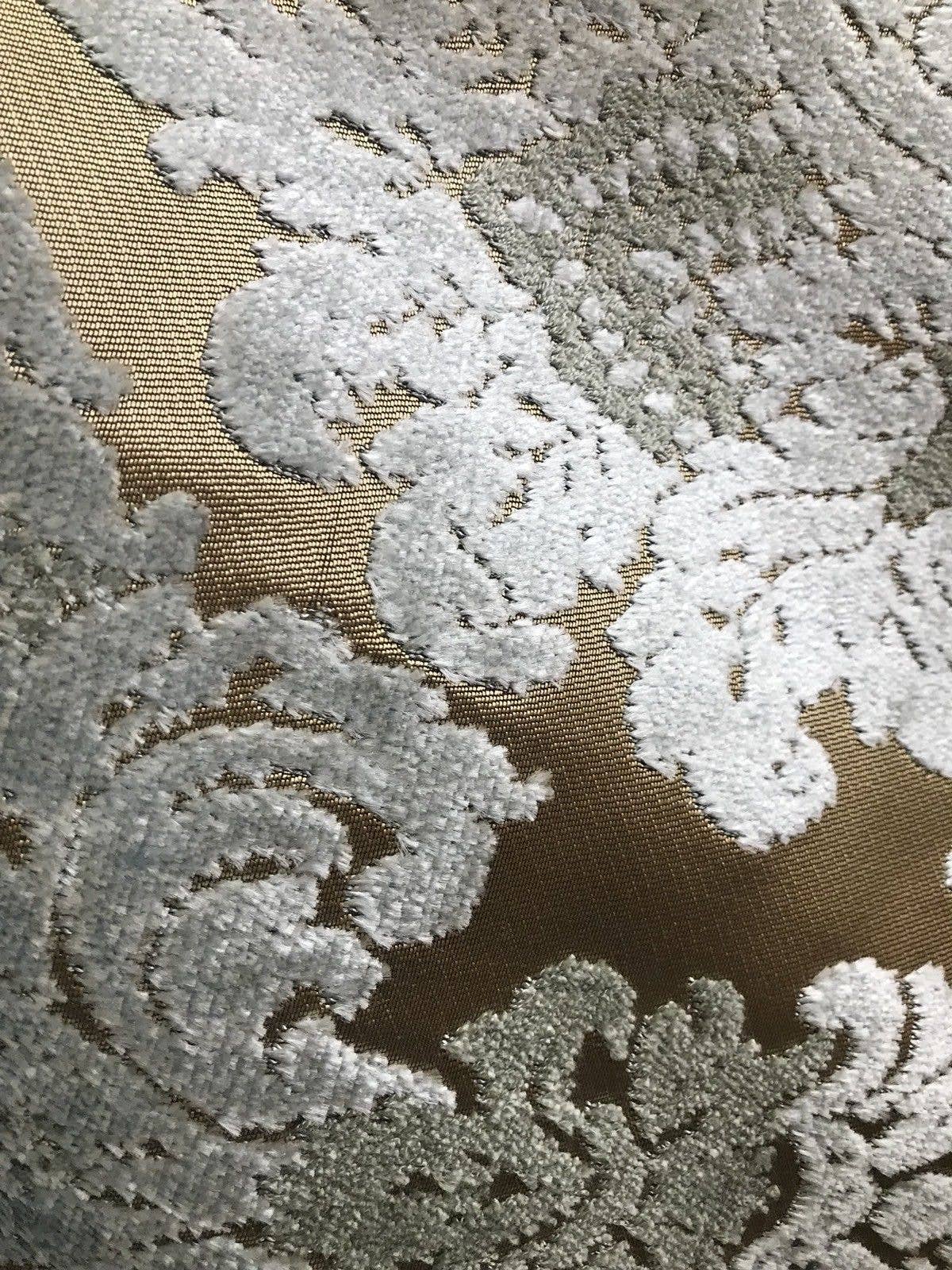 Fancy Styles Fabric - Wholesale Fabric - SWATCH Lady Cecile Designer Italian Burnout Damask Chenille Blue Bronze Fabric Upholstery4