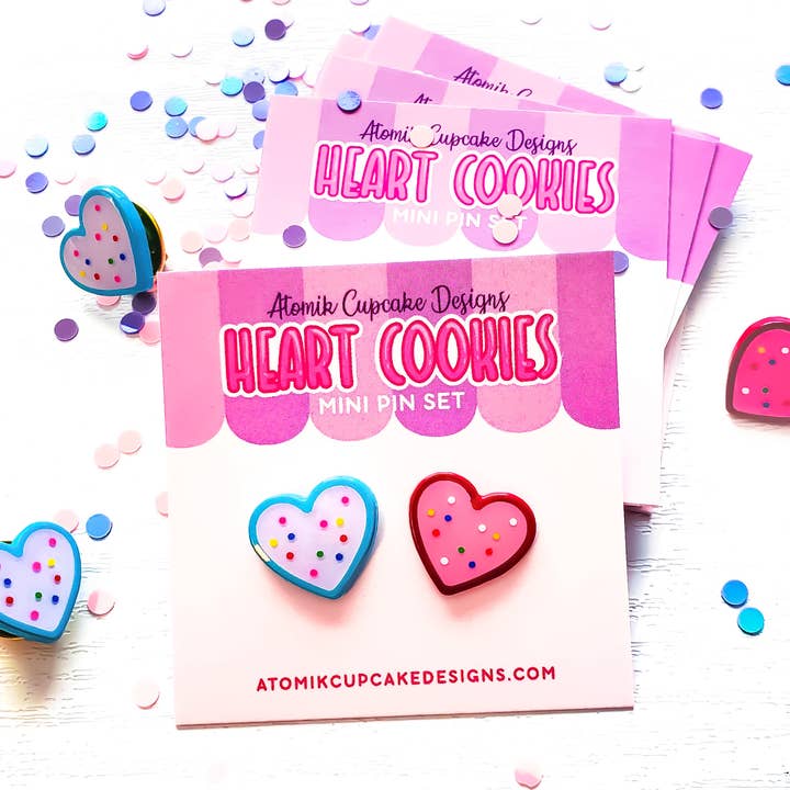 Kawaii Heart Cookies Filler Enamel Pin Set | .5 Inch Minis for wholesale by Atomik Cupcake Designs