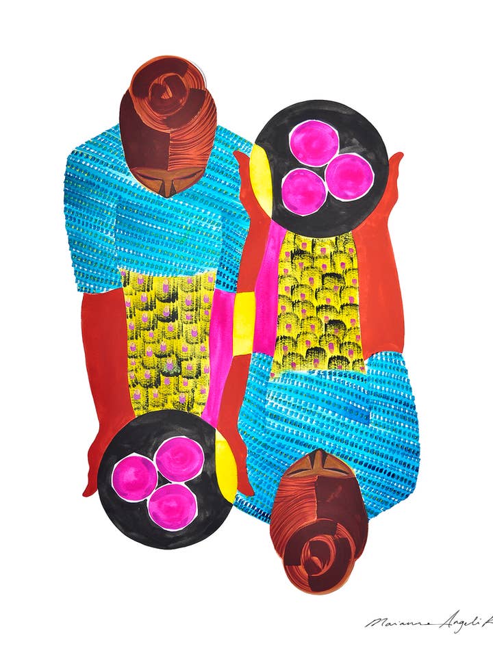 OFFERINGS TURQ/YELLOW PLUMS PRINT for wholesale by Marianne Angeli Rodriguez Gallery