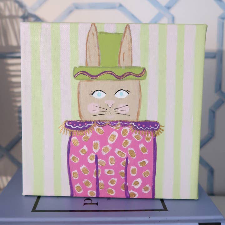 millie b & co - Wholesale Decorative Tabletop Object - dotted and striped bunny // hand painted canvas0