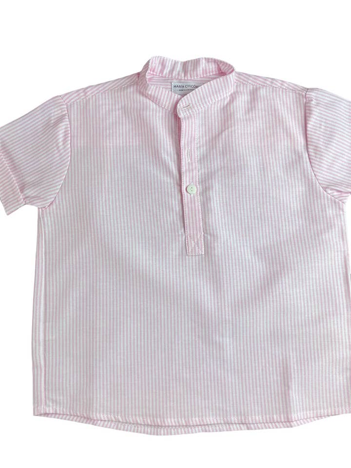 Oxford gestreept hemd met priesterkraag Roze voor wholesale door Maria Chicória