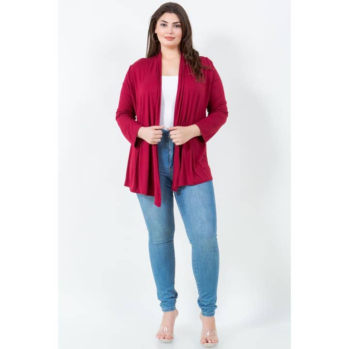 Azules Clothing - Wholesale Cardigan - Women's - Plus Size Women Long Sleeve Open Front Cardigan